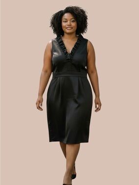 Suite 7 black ruffled V-neck sheath dress